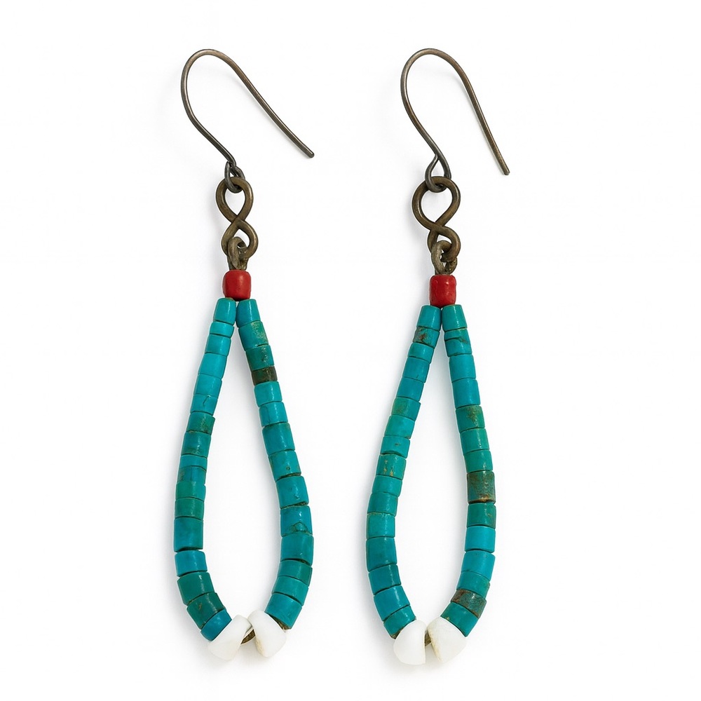 Sterling Silver with Turquoise and Red Beaded Earrings